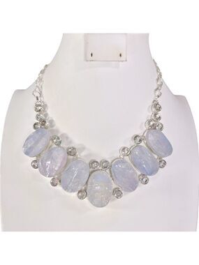 Icy Blue Rainbow Moonstone 925 Large Gemstone Necklace
